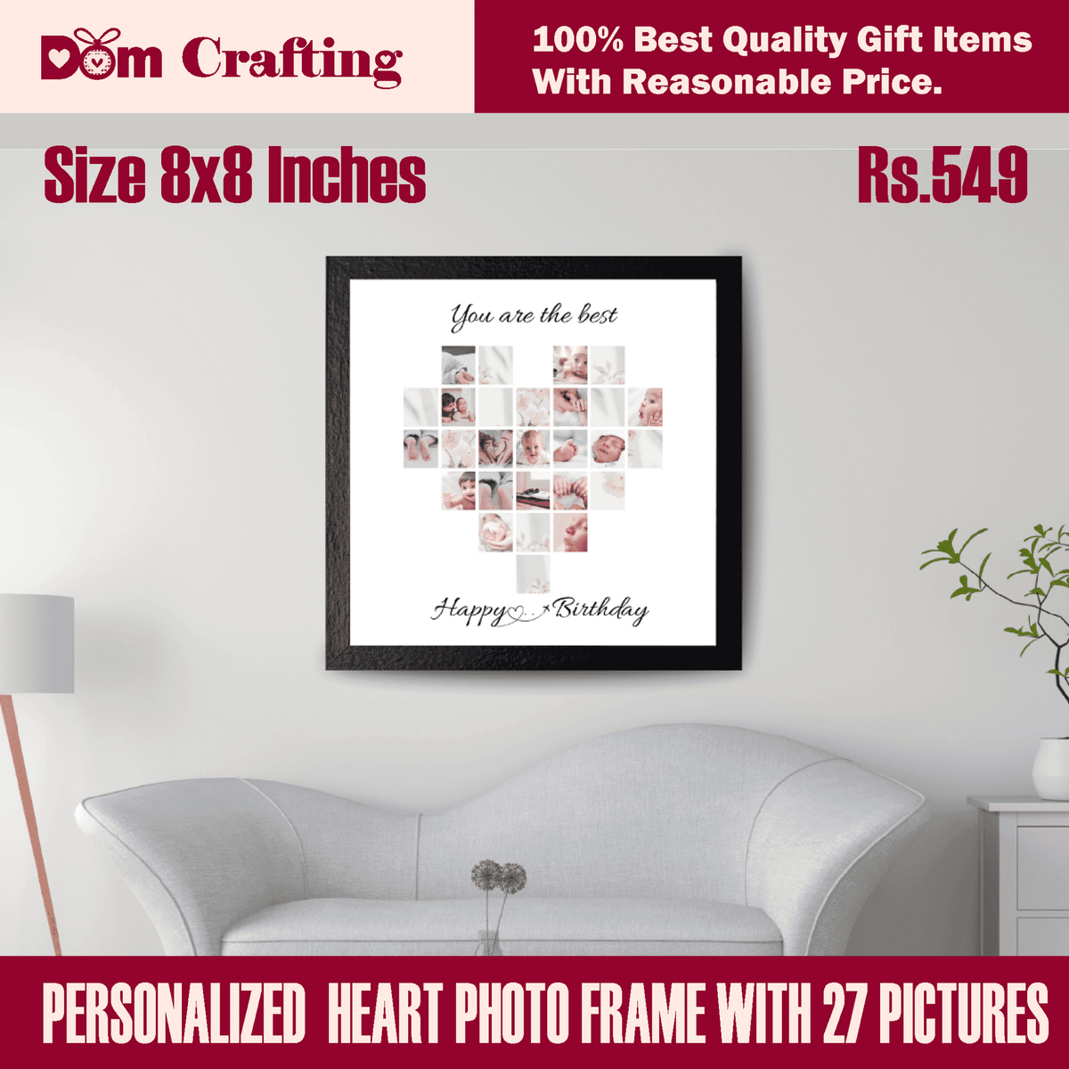 PERSONALIZED HEART PHOTO FRAME WITH 27 PICTURES - Dom Crafting