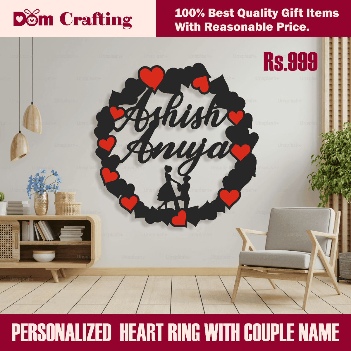 PERSONALIZED HEART RING WITH COUPLE NAME - Dom Crafting
