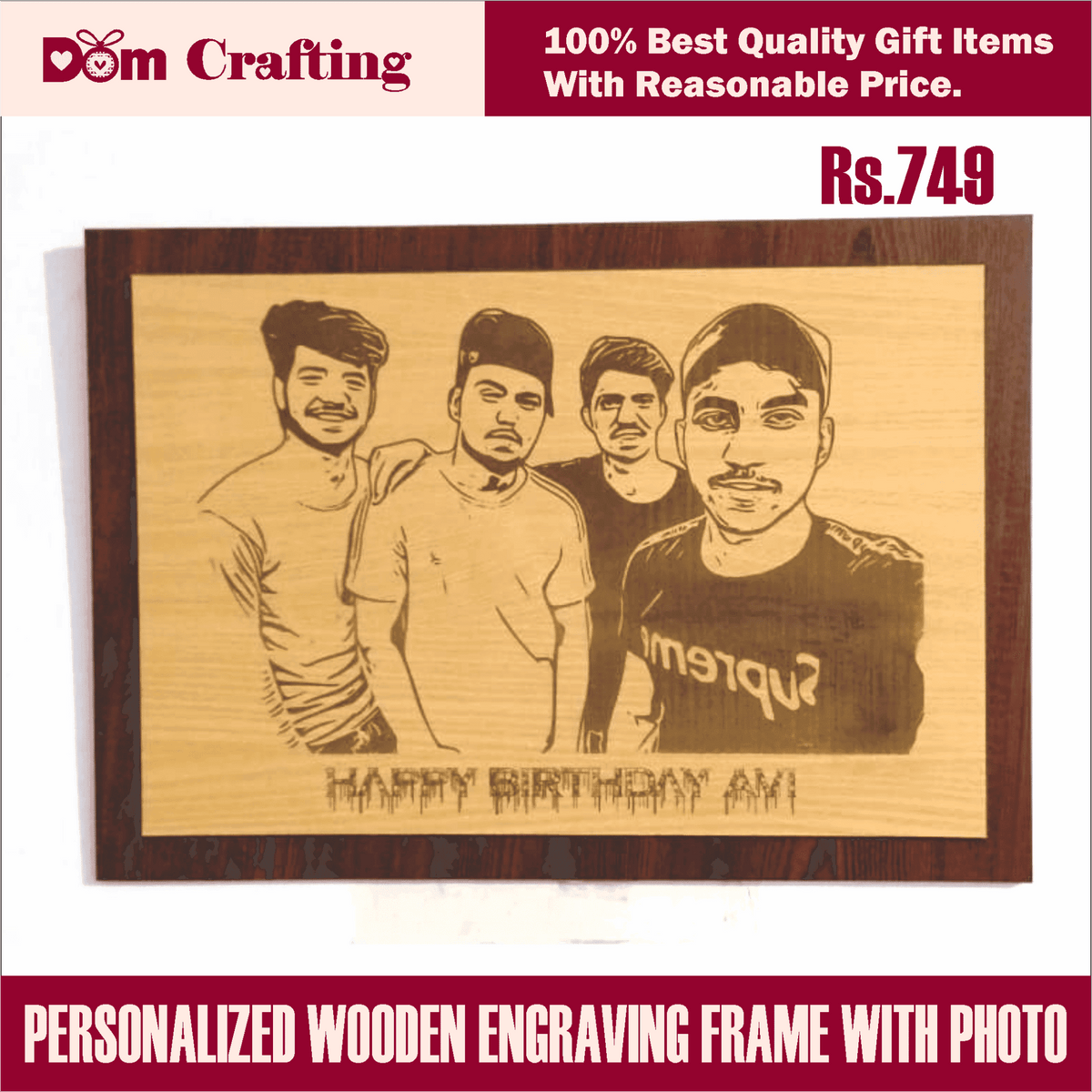 PERSONALIZED WOODEN ENGRAVING FRAME WITH PHOTO - Dom Crafting